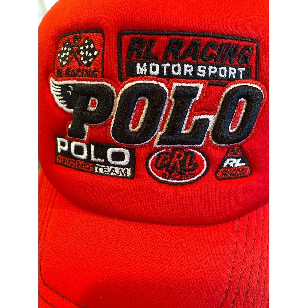 Ralph Lauren‎ RL Racing Motorsport Polo Red Black Mesh Snapback Trucker Hat Cap